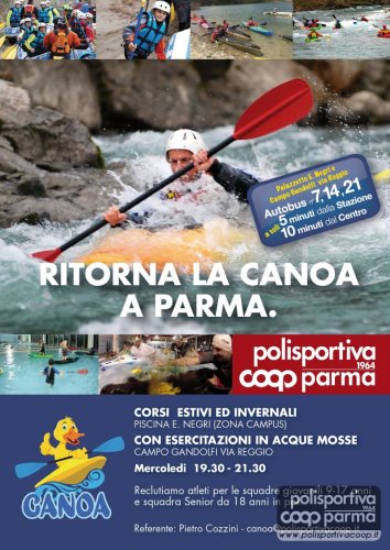 Sono aperte le iscrizioni ai corsi di Canoa. Grande novità con la possibilità di corsi a Parma.